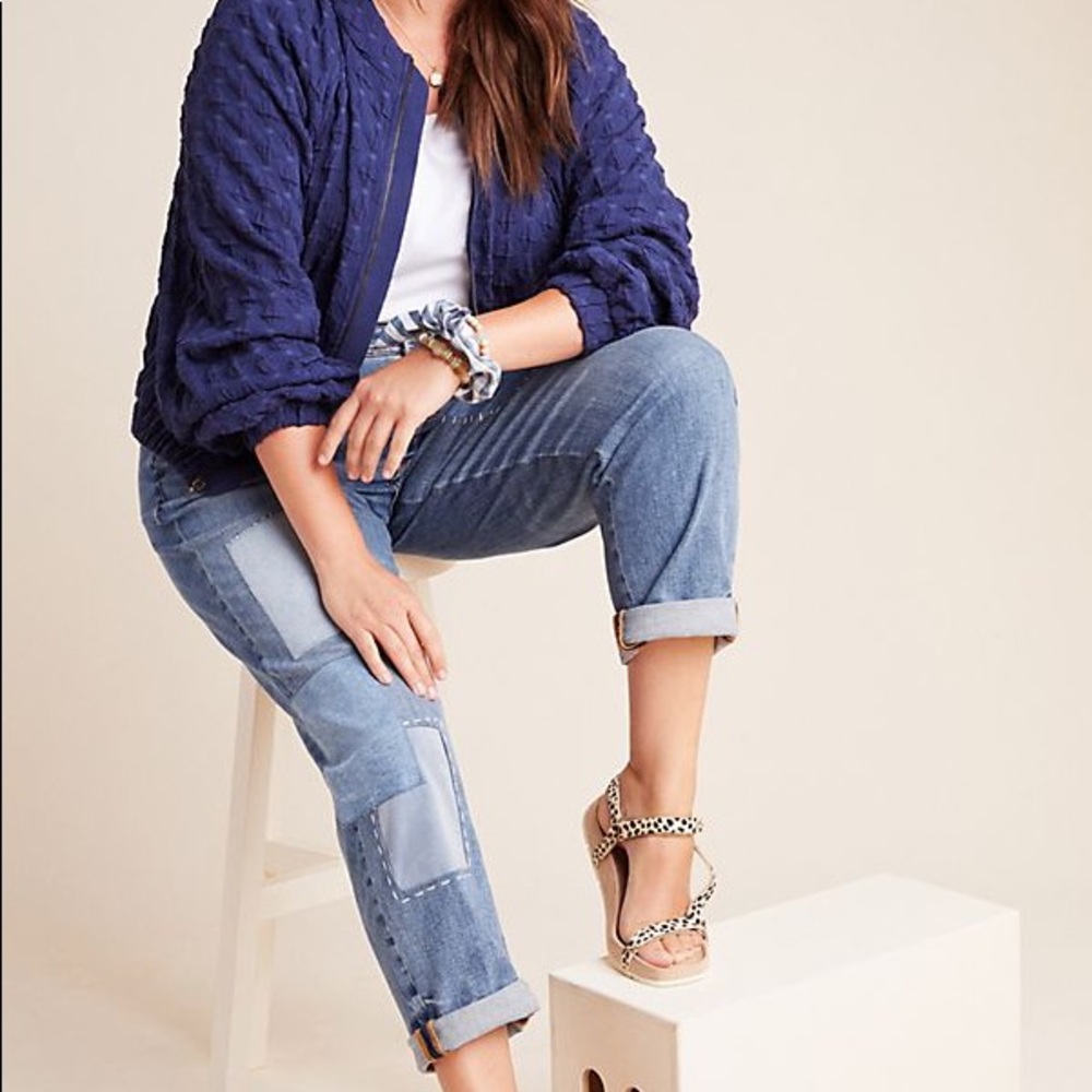 Anthropologie Blue Textured Bomber Jacket